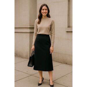 PAUL‎ STANLEY Vintage Timeless Preppy Wool Midi Skirt Classic Black Sz 6